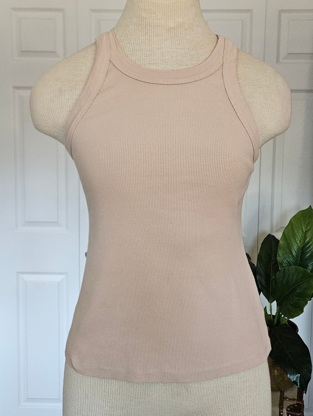 Reformation Tasha Ribbed Tank Top Beige Sand Size M